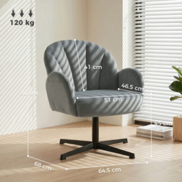 HOMCOM Swivel Accent Chair, Shell-Shaped Armchair with Spring Cushion, Metal Base, Grey - thumbnail 3