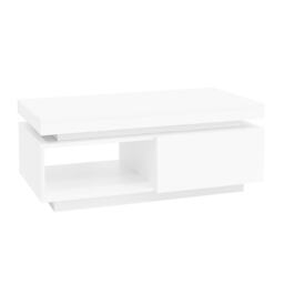 High Gloss LED Sofa Table with Remote-Controlled Lighting, Modern Coffee Table with Drawer, Open Display Shelf, 100L x 50W x 40H cm, White - Aosom.UK - thumbnail 2