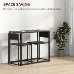 HOMCOM Dining Table and Chairs Set 2, Dining Room Sets, Rectangular Space Saving Table and 2 Chairs for Compact Kitchens, Steel Frame, Black - thumbnail 4
