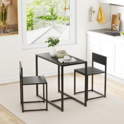 HOMCOM Dining Table and Chairs Set 2, Dining Room Sets, Rectangular Space Saving Table and 2 Chairs for Compact Kitchens, Steel Frame, Black - thumbnail 8