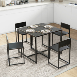 HOMCOM Dining Table and Chairs Set 2, Dining Room Sets, Rectangular Space Saving Table and 2 Chairs for Compact Kitchens, Steel Frame, Black - thumbnail 9