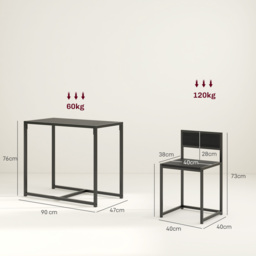 HOMCOM Dining Table and Chairs Set 2, Dining Room Sets, Rectangular Space Saving Table and 2 Chairs for Compact Kitchens, Steel Frame, Black - thumbnail 3