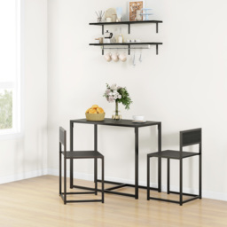 HOMCOM Dining Table and Chairs Set 2, Dining Room Sets, Rectangular Space Saving Table and 2 Chairs for Compact Kitchens, Steel Frame, Black - thumbnail 2