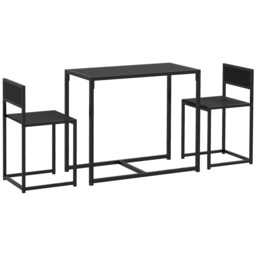 HOMCOM Dining Table and Chairs Set 2, Dining Room Sets, Rectangular Space Saving Table and 2 Chairs for Compact Kitchens, Steel Frame, Black - thumbnail 1