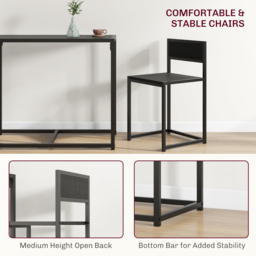 HOMCOM Dining Table and Chairs Set 2, Dining Room Sets, Rectangular Space Saving Table and 2 Chairs for Compact Kitchens, Steel Frame, Black - thumbnail 6