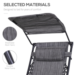 Outsunny Zero Gravity Chair, Folding Deck Chair with Cup Holder and Sunshade, Reclining Patio Sun Lounger, Grey - Aosom UK - thumbnail 5