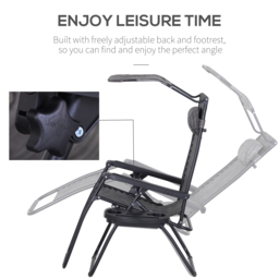 Outsunny Zero Gravity Chair, Folding Deck Chair with Cup Holder and Sunshade, Reclining Patio Sun Lounger, Grey - Aosom UK - thumbnail 7
