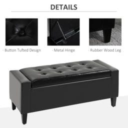 HOMCOM Ottoman Storage Bench, PU Leather Chest with Tufted Lid, Versatile Flip Top, 92L x 40W x 40H cm, Black - Aosom UK - thumbnail 5