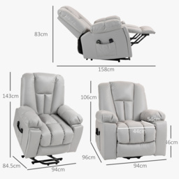 HOMCOM Electric Lift Chair with Vibration Massage and Heat, Riser Recliner Armchair, Quick Assembly, Grey - Aosom UK - thumbnail 3