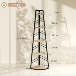 HOMCOM Corner Bookcase, 5-Tier Floor Standing Bookshelf, Shelving Unit for Living Room, Study, Bedroom, Natural Wood Finish - thumbnail 3
