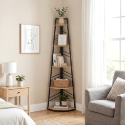 HOMCOM Corner Bookcase, 5-Tier Floor Standing Bookshelf, Shelving Unit for Living Room, Study, Bedroom, Natural Wood Finish - thumbnail 8