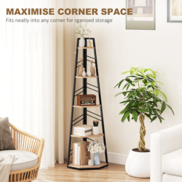 HOMCOM Corner Bookcase, 5-Tier Floor Standing Bookshelf, Shelving Unit for Living Room, Study, Bedroom, Natural Wood Finish - thumbnail 4
