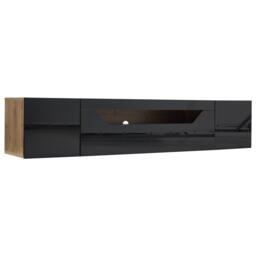 Floating TV Stand with App-Controlled LED Strip and Pull-Down Door, Wall-Mounted TV Unit with Storage Shelves, 180L x 37W x 36H cm, Black - Aosom UK - thumbnail 2