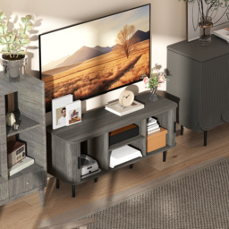 HOMCOM TV Stand Cabinet for TVs up to 55 Inches, TV Unit with Storage Shelves and Cupboard for Living Room, Grey - thumbnail 8