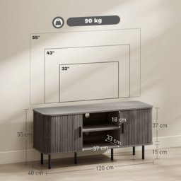 HOMCOM TV Stand Cabinet for TVs up to 55 Inches, TV Unit with Storage Shelves and Cupboard for Living Room, Grey - thumbnail 3
