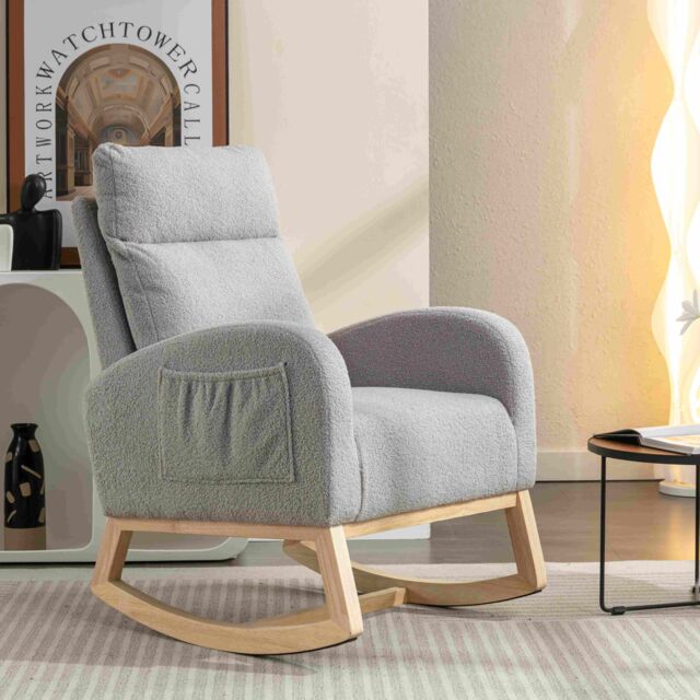 Modern Rocker with Solid Wood Legs and Padded Seat, Occasional Chairs for Nursery Room, Reading Room, Bedroom, 88x71x104.5 cm, Light Grey - Aosom.UK - image 1
