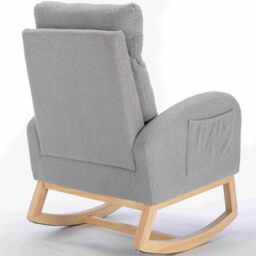 Modern Rocker with Solid Wood Legs and Padded Seat, Occasional Chairs for Nursery Room, Reading Room, Bedroom, 88x71x104.5 cm, Light Grey - Aosom.UK - thumbnail 6
