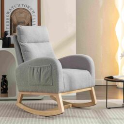 Modern Rocker with Solid Wood Legs and Padded Seat, Occasional Chairs for Nursery Room, Reading Room, Bedroom, 88x71x104.5 cm, Light Grey - Aosom.UK