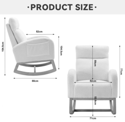 Modern Rocker with Solid Wood Legs and Padded Seat, Occasional Chairs for Nursery Room, Reading Room, Bedroom, 88x71x104.5 cm, Light Grey - Aosom.UK - thumbnail 3