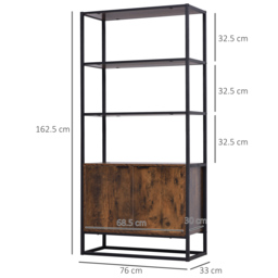 HOMCOM Storage Cabinet with 3 Open Shelves Cupboard Freestanding Tall Organizer Multifunctional Rack for Livingroom Bedroom Kitchen Rustic Brown - thumbnail 3