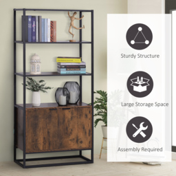 HOMCOM Storage Cabinet with 3 Open Shelves Cupboard Freestanding Tall Organizer Multifunctional Rack for Livingroom Bedroom Kitchen Rustic Brown - thumbnail 7