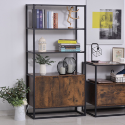 HOMCOM Storage Cabinet with 3 Open Shelves Cupboard Freestanding Tall Organizer Multifunctional Rack for Livingroom Bedroom Kitchen Rustic Brown - thumbnail 2