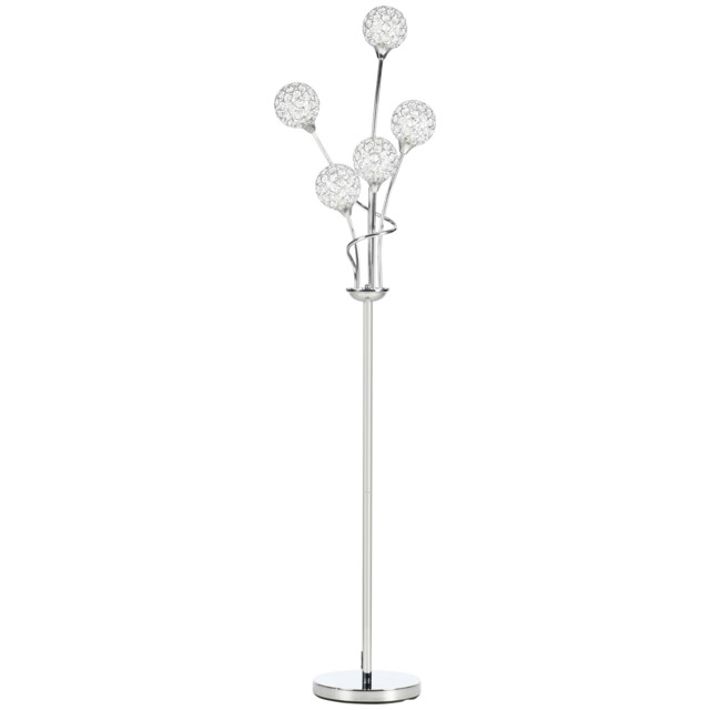HOMCOM Crystal Floor Standing Lamp with 5-Light , Floor Lights for Living Room & Bedroom, Modern Silver Design, Silver - Aosom UK - image 1