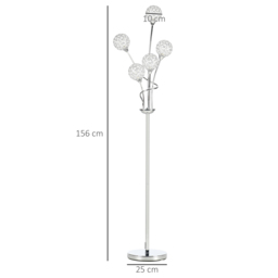 HOMCOM Crystal Floor Standing Lamp with 5-Light , Floor Lights for Living Room & Bedroom, Modern Silver Design, Silver - Aosom UK - thumbnail 3