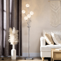 HOMCOM Crystal Floor Standing Lamp with 5-Light , Floor Lights for Living Room & Bedroom, Modern Silver Design, Silver - Aosom UK