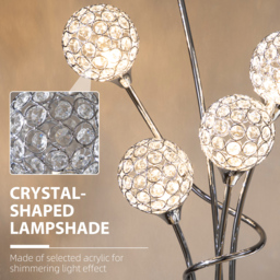 HOMCOM Crystal Floor Standing Lamp with 5-Light , Floor Lights for Living Room & Bedroom, Modern Silver Design, Silver - Aosom UK - thumbnail 4