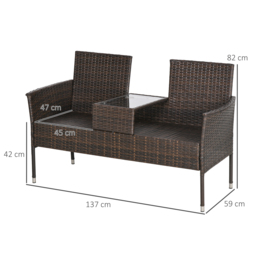 Outsunny Two-Seat Rattan Chair, with Middle Table - Brown - thumbnail 3