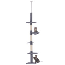 PawHut Cats Floor to Ceiling Scratching Post w/ 5-Tier Plush Leisure Platforms Grey - Aosom UK - thumbnail 1
