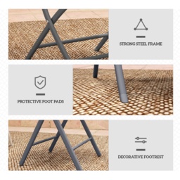 Outsunny 3 Pieces Outdoor Bistro Set, Glass Top Outdoor Table and 2 Folding Chairs with Protecting Feet, Grey - thumbnail 7
