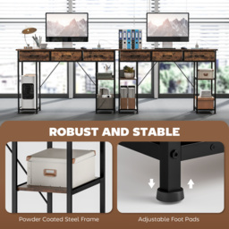 HOMCOM 120cm Computer Desk with Power Outlets, Office Desk Study Table with Fabric Drawers and Storage Shelves, Rustic Brown - thumbnail 7