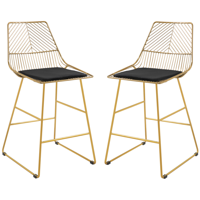 HOMCOM Set of 2 Bar Chair w/ Modern Counter Height, Wire Metal Bar Stool for Kitchen, Counter Bar Stool, Gold - Aosom UK - image 1