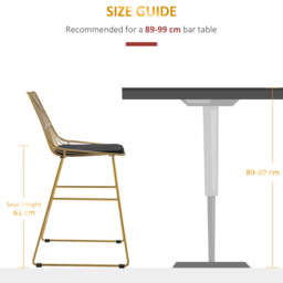 HOMCOM Set of 2 Bar Chair w/ Modern Counter Height, Wire Metal Bar Stool for Kitchen, Counter Bar Stool, Gold - Aosom UK - thumbnail 7