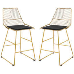 HOMCOM Set of 2 Bar Chair w/ Modern Counter Height, Wire Metal Bar Stool for Kitchen, Counter Bar Stool, Gold - Aosom UK
