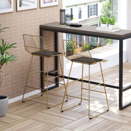 HOMCOM Set of 2 Bar Chair w/ Modern Counter Height, Wire Metal Bar Stool for Kitchen, Counter Bar Stool, Gold - Aosom UK - thumbnail 2