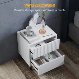 HOMCOM Simple Line Indented Two-Drawer Bedside Table Set of 2 - White - thumbnail 5