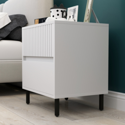 HOMCOM Simple Line Indented Two-Drawer Bedside Table Set of 2 - White - thumbnail 7