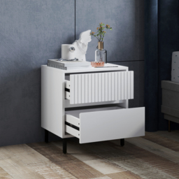 HOMCOM Simple Line Indented Two-Drawer Bedside Table Set of 2 - White - thumbnail 8