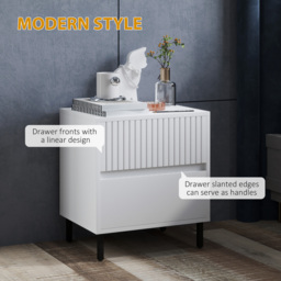 HOMCOM Simple Line Indented Two-Drawer Bedside Table Set of 2 - White - thumbnail 4