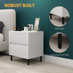 HOMCOM Simple Line Indented Two-Drawer Bedside Table Set of 2 - White - thumbnail 6