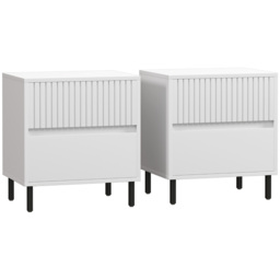 HOMCOM Simple Line Indented Two-Drawer Bedside Table Set of 2 - White - thumbnail 1