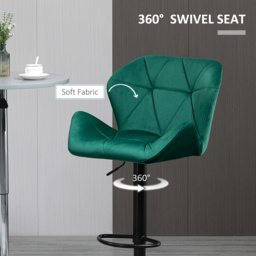 HOMCOM Bar Stools Set Of 2, Luxurious Velvet-Touch Barstools with Metal Frame Footrest Round Base Triangle Indenting Adjustable Height Swivel Green - thumbnail 7