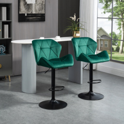 HOMCOM Bar Stools Set Of 2, Luxurious Velvet-Touch Barstools with Metal Frame Footrest Round Base Triangle Indenting Adjustable Height Swivel Green - thumbnail 2