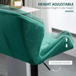 HOMCOM Bar Stools Set Of 2, Luxurious Velvet-Touch Barstools with Metal Frame Footrest Round Base Triangle Indenting Adjustable Height Swivel Green - thumbnail 5