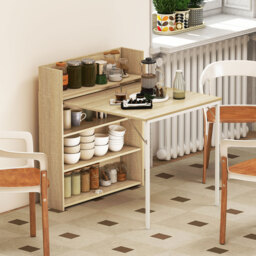 HOMCOM Kitchen Table, Folding Dining Table, with 4-Tier Shelves, Modern Drop-Leaf Table, Oak Wood Effect - thumbnail 9