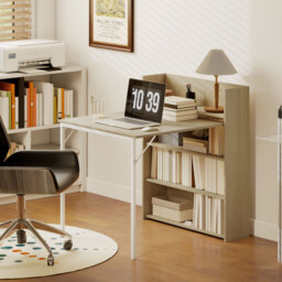 HOMCOM Kitchen Table, Folding Dining Table, with 4-Tier Shelves, Modern Drop-Leaf Table, Oak Wood Effect - thumbnail 8