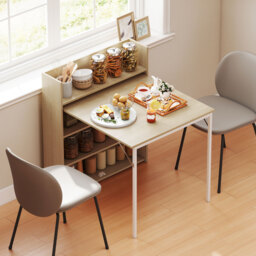HOMCOM Kitchen Table, Folding Dining Table, with 4-Tier Shelves, Modern Drop-Leaf Table, Oak Wood Effect - thumbnail 7